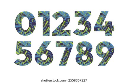 Marbled texture numbers from 0 to 9 template design isolated. Vector