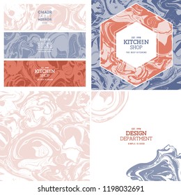 Marbles texture design kit. Banners, compositions, pattern. 