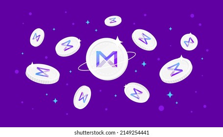 MARBLEX (MBX) coins falling from the sky. MBX cryptocurrency concept banner background.