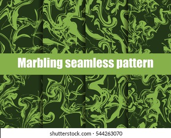 Marbliddng seamless pattern set. Watercolor marbling vector illustration. Greenery color trend 2017