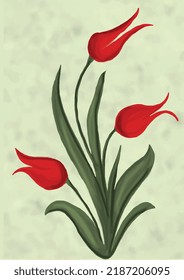 marbling art red tulip drawing pattern