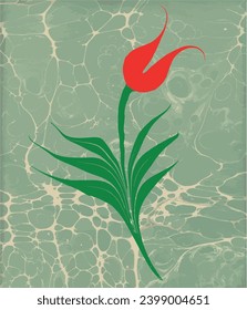 marbling art red tulip drawing pattern	