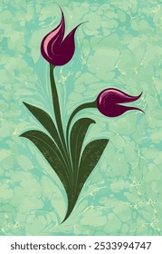 Marbling art tulip drawing vector. Marbling art traditional turkish ottoman art. Ebru