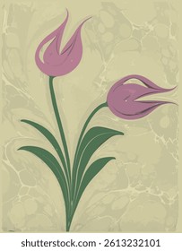 Marbling art tulip, hyacinth, flower drawing vector. Marbling art traditional turkish ottoman art. Ebru	