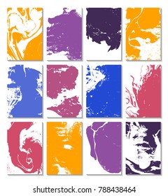 Marbling, ebru, suminagashi. Set of cards with texture, the effect of ink on the water. Abstract background. Design of cards. Vector illustration.