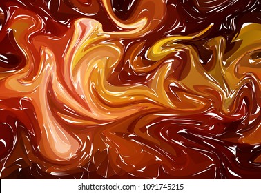 Marbling. Orange Marble texture. Paint splash. Colorful fluid. Abstract liquid colored background. Vector illustration.