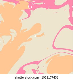 Marbling paint splash texture. Trendy background in warm pinky color harmony
