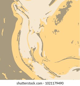 Marbling paint splash texture. Trendy background in natural yellow colors