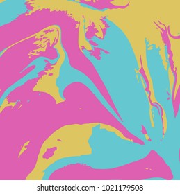 Marbling paint splash texture. Trendy background in turquoise , ink and yellow colors 