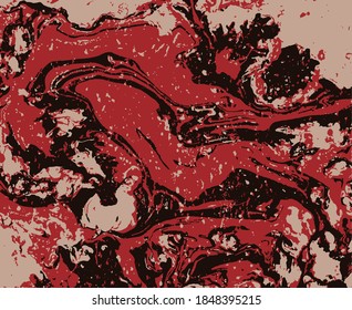 Patrón de mármol en tonos rojos, rosas, negros. Ola de pintura de mármol. Ilustración de efecto de mármol dibujada con pintura a mano. Pintura de manchas de textura de mármol. Plantilla para fondo, cubierta, superficie, papel.