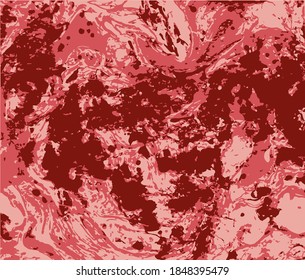 Marbling  pattern in the shades of red, pink stains. Marble paint wave. Marble effect illustration drawn by hand paint. Marble texture stains paint. Template for background, cover, surface, paper.