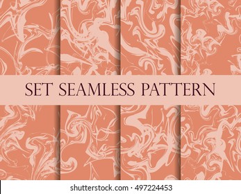 Marbling seamless pattern set. Watercolor marbling illustration. Drawing on the water. Vector illustration.