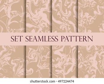 Marbling seamless pattern set. Watercolor marbling illustration. Drawing on the water. Vector illustration.