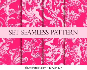 Marbling seamless pattern set. Watercolor marbling illustration. Drawing on the water. Vector illustration.