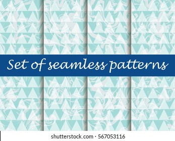 Marbling set seamless pattern. Bright background with triangles. Vector illustration