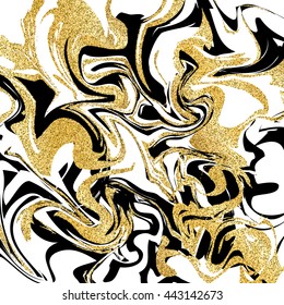 Marbling texture background. Abstract marble luxury design with golden glitter elements. Vector illustration.