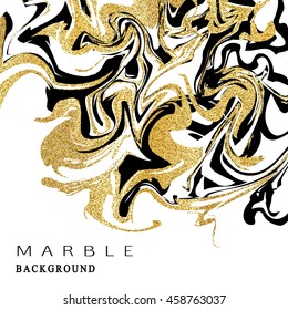 Marbling texture background. Abstract marble luxury design with golden glitter elements. Vector illustration.
