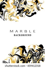 Marbling texture background. Abstract marble luxury design with golden glitter elements. Vector illustration.