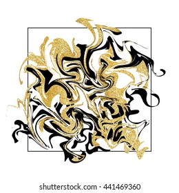 Marbling texture background. Golden glitter marble banner isolated on white. Abstract marbling design for banner, flyer, logo. Vector illustration