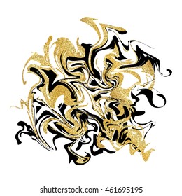 Marbling texture background. Golden glitter marble banner isolated on white. Abstract marbling design for banner, flyer, logo.
