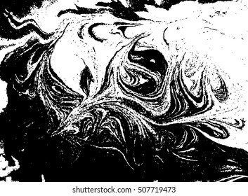 Marbling Texture for Design, Website, Background, Banner. Ink Liquid Element Template. Curve and Wavy Lines Pattern. Black and White Illustration.