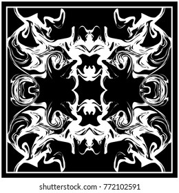 Marbling texture vector illustration. Seamless pattern. Bandanna shawl, tablecloth fabric print, silk neck scarf,hijab design.