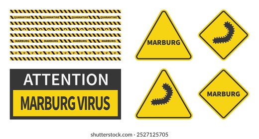 Vírus de Marburg. Propagação de vírus e infecção. Pandemia. Quarentena de vírus. Sinal de parada. Ilustração vetorial