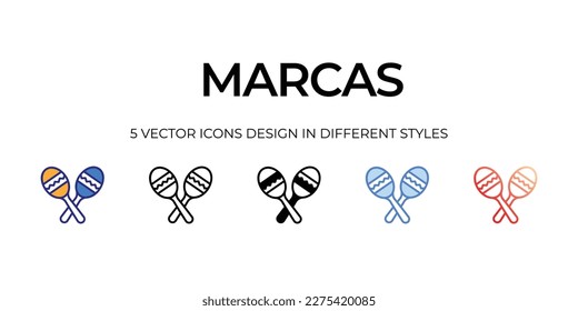 marcas Icon Design in Five style with Editable Stroke. Line, Solid, Flat Line, Duo Tone Color, and Color Gradient Line. Suitable for Web Page, Mobile App, UI, UX and GUI design.