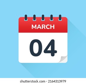 March 04, 4th of the month. Vector flat design of daily calendar icon. Date and day of the year.	