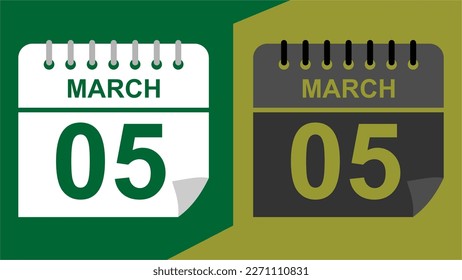 march 05 calendar date on green background or isolated icons with hollow background.