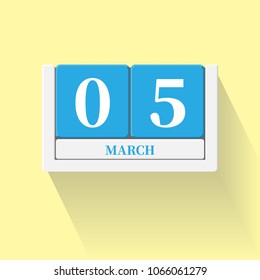 March 05. Vector flat daily calendar icon. Date and time, day, month. Holiday. Season.