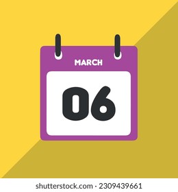 Marzo 06 calendario de iconos vectoriales Fecha, día y mes Ilustración vectorial, fondo colorido.