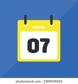 March 07 vector icon calendar Date, day and month Vector illustration, colorful background.