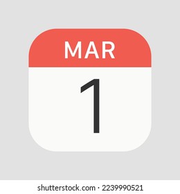 March 1 calendar icon isolated on background. Calendar symbol modern, simple, vector, icon for website design, mobile app, ui. Vector Illustration