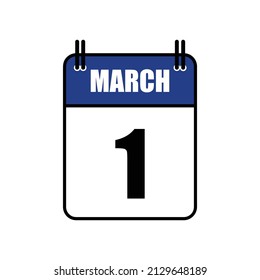 March 1 Calendar Icon Vector Illustration . Date , Day Of Mouth