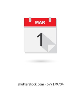 March 1 calendar icon. Vector illustration.