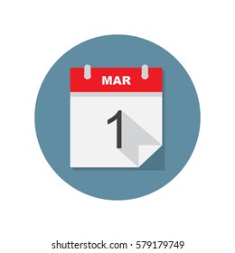 March 1 calendar icon. Vector illustration.