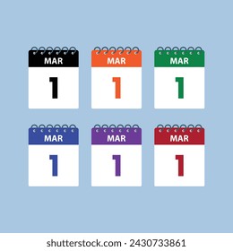 March 1 calendar reminder. 1st March Date Month calendar icon design template.