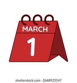 Vector del calendario del escritorio del 1 de marzo sobre fondo blanco
Vector rojo Calendario plano icono