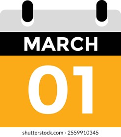 March 1 on calendar icon vector. Calendar vector icon. Deadline. Date. 
