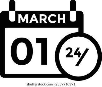 March 1 on calendar icon vector. Calendar vector icon. Deadline. Date. 
