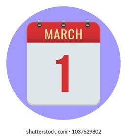 March 1. Vector flat daily calendar icon. Date and time, day, month 2018. Holiday. Season.