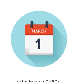 March 1. Vector flat daily calendar icon. Date and time, day, month 2018. Holiday. Season.