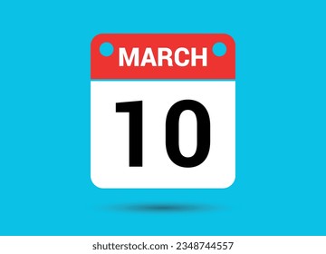 March 10 Calendar Date Flat Icon Day 10 Vector Illustration