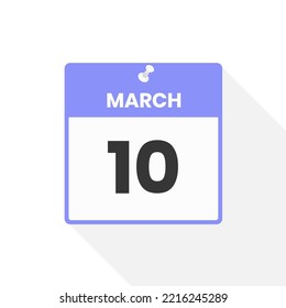 March 10 calendar icon. Date,  Month calendar icon vector illustration