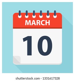 March 10 - Calendar Icon - Calendar design template - Business vector illustration.