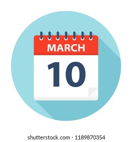 March 10 - Calendar Icon - Vector Illustration