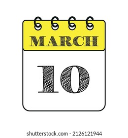 Icono del calendario del 10 de marzo. Ilustración vectorial en estilo plano.
