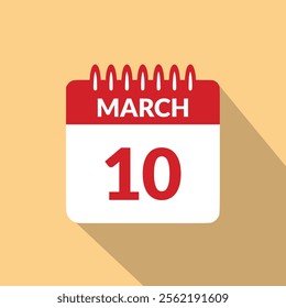 March 10 Calendar icon vector illustration.
