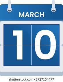 Diseño del ilustrador del Vector del icono del calendario del 10 de marzo. Calendario digital del 10 de marzo. Lista de comprobación, recordatorio, plano, solo día, Plantilla, martes